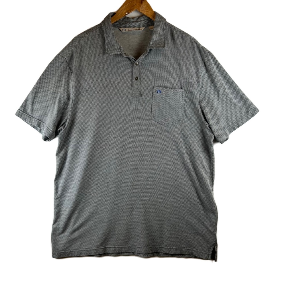 Travis Mathew Mens XL Grey Textured Chevron Wave Short Sleeve Golf‎ Polo Shirt